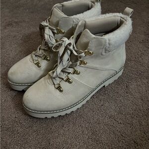 Women's Lace Up Cream Boots